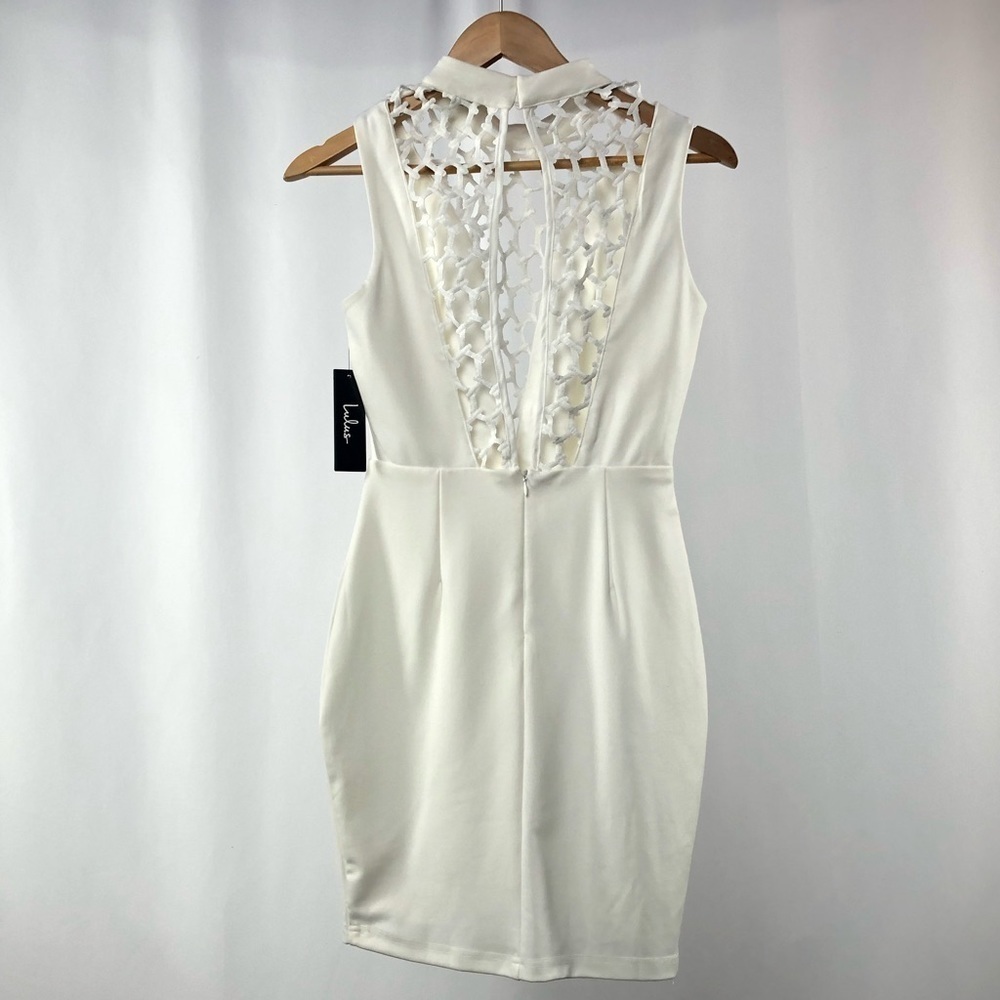 NWT Lulus Lavish Lattice Bodycon Dress‎ in White Size Small - Picture 8 of 11